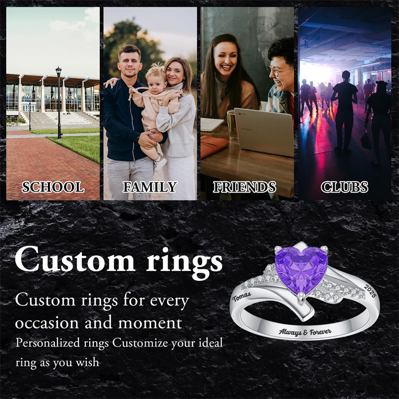 Sterling Silver Personalized Birthstone Engraved High School College Class Ring Graduation Jewelry