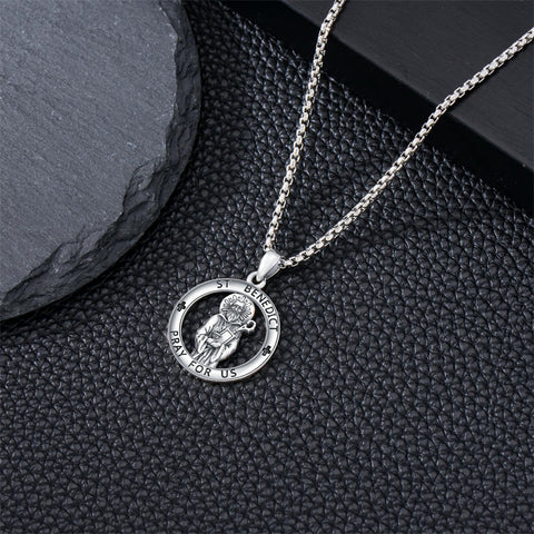 Sterling Silver Crown of Thorns Jesus St Benedict St Michael Pendant Necklace