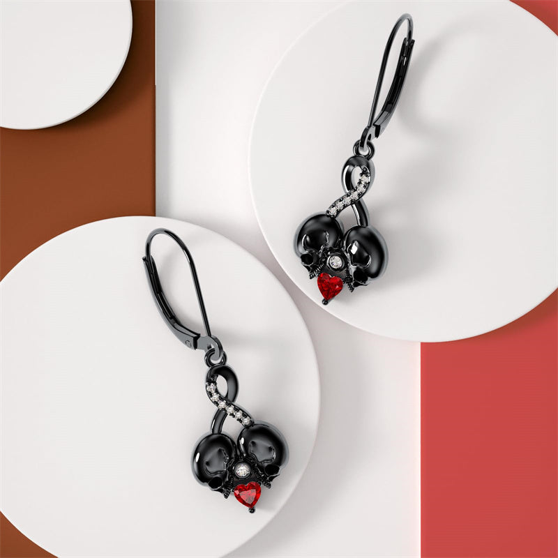 Sterling Silver Cubic Zircon Skull Leverback Earrings