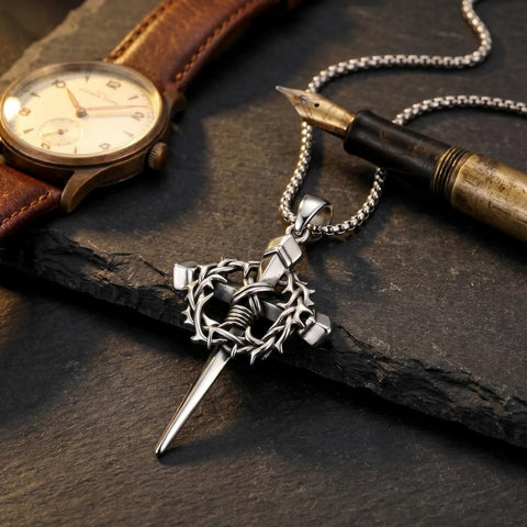 Crown of Thorns Religious Nail Cross Pendant Necklace