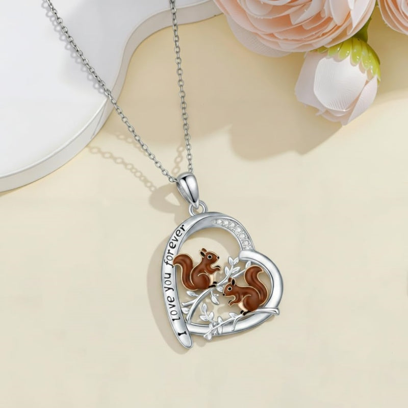 Sterling Silver Mother Daughter Squirrel Monkey Butterfly Bee Owl Necklace Engraved I Love You Forever