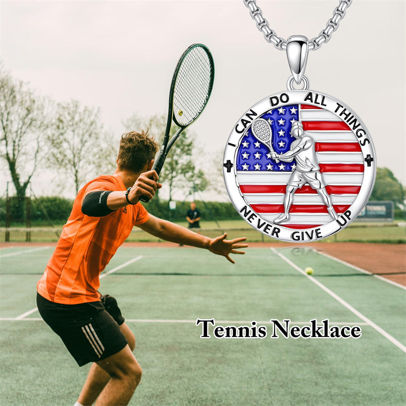 Sterling Silver American Flag Baseball  Basketball Boxing Football Golf Sports Pendant Necklace