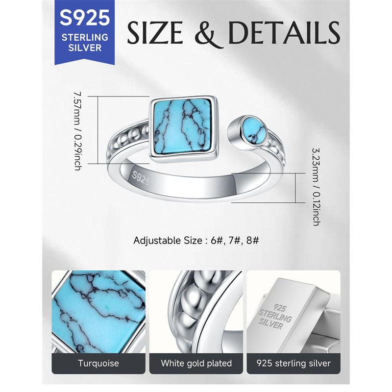 Sterling Silver Turquoise Adjustable  Rings for Women