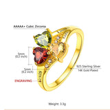 Sterling Silver Personalized 3 Heart Birthstone Engraved Ring for Women