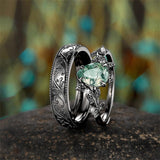 Sterling Silver 10K 14K 18K Gold Natural Leaf  Moss Agate Engagement Anniversary Couple Ring Sets