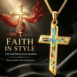 14K Gold Plated Cross Pendant Necklace Religious Confirmation Jewelry