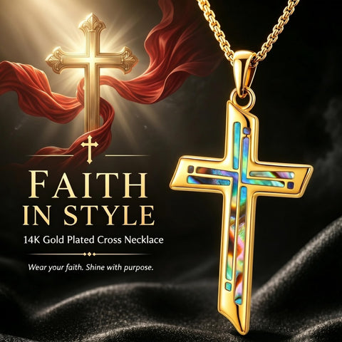 14K Gold Plated Cross Pendant Necklace Religious Confirmation Jewelry