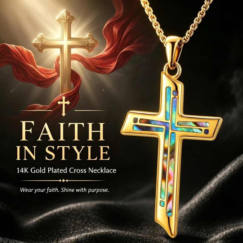 14K Gold Plated Cross Pendant Necklace Religious Confirmation Jewelry