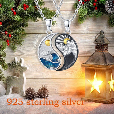 Sterling Silver Yin Yang Sun Moon Mountain Tree of Life Couple Necklaces