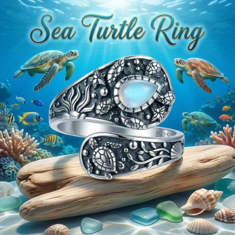 Sterling SilverMustard Seed Turtle Ocean Butterfly Dragonfly Turquoise Adjustable  Spoon Ring Spoon Jewelry for Women