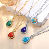 Sterling SilverTurquoise Red Coral Lapis Lazuli Malachite Paperclip Chain Necklace