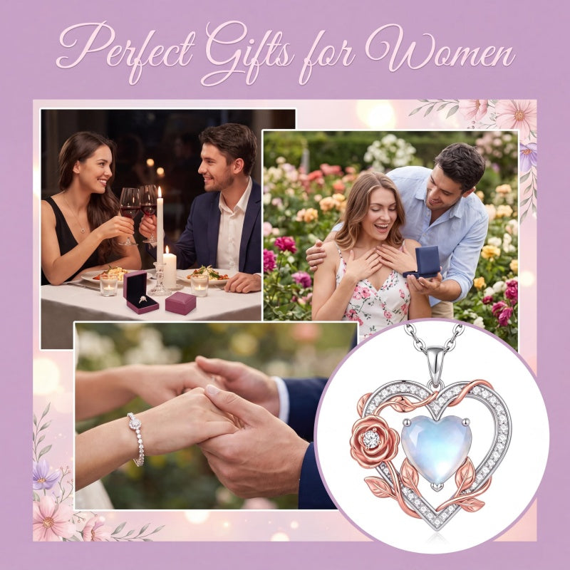 Sterling Silver Teardrop Gemstone Rose Butterfly Infinity Heart Necklace for Women