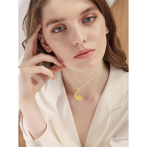 14K Gold Moon Cat Dog Rabbit Pendant Necklace