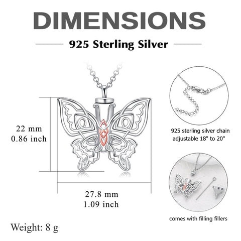 Sterling Silver Butterfly Filigree Urn Necklace for Ashes