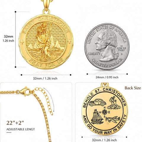 Christian Religious Medal Amulet 14K Gold Plated Pendant  Necklace