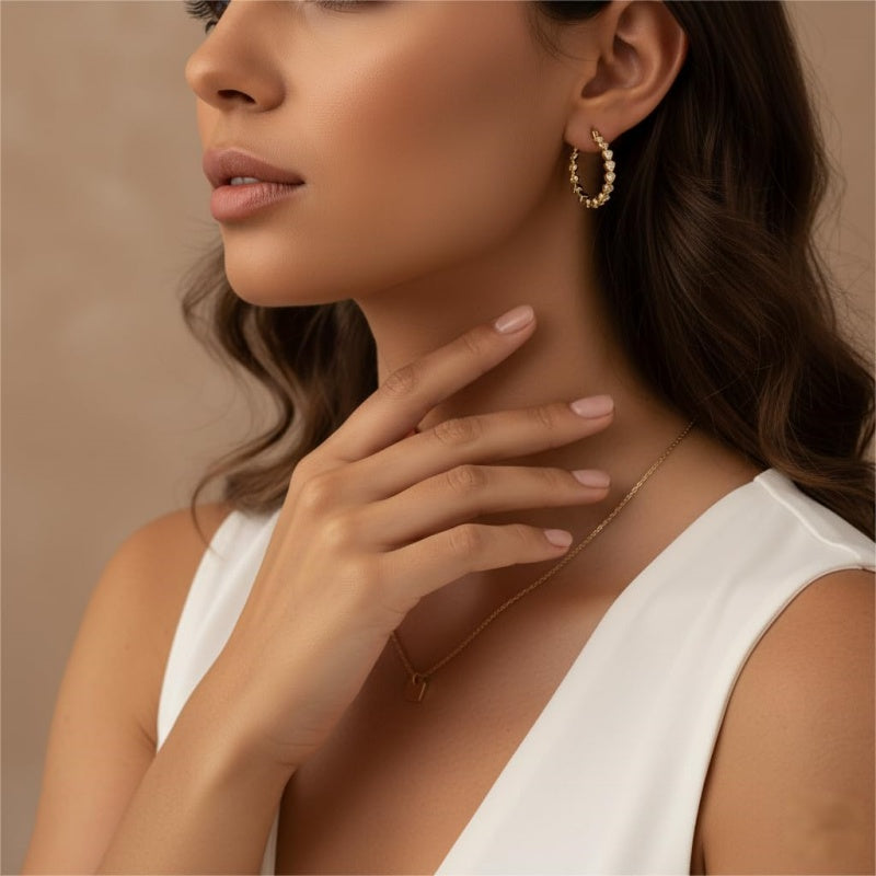 14K Gold Plated Round Heart Cubic Zirconia Elegant  Earring for Women