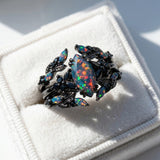 Sterling Silver 10K  14K  18K  Gold Personalized Engraved Black Opal Engagement Wedding Promise Ring for Her