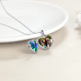 Hummingbird Urn Locket Necklace for Ashes Sterling Silver Pictures Heart Photo Necklace Abalone Shell Cremation Jewelry