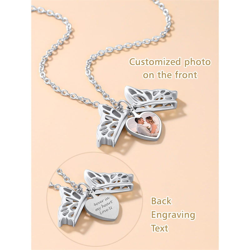 Copper Personalized  Photo Hollow Butterfly Pendant Necklace