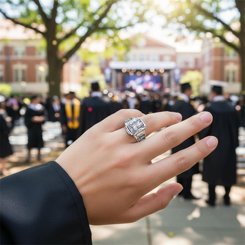 Sterling Silver Customized  Pattern  Engraved Class Ring for Men