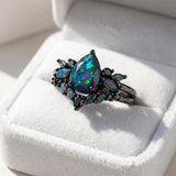 Sterling Silver 10K  14K  18K  Gold Personalized Engraved Black Opal Engagement Wedding Promise Ring for Her
