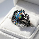 Sterling Silver 10K  14K  18K  Gold Personalized Engraved Black Opal Engagement Wedding Promise Ring for Her