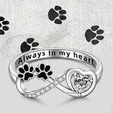 Paw Print Ring Infinity Rings for Women Always in My Heart Sterling Silver Animal Memorial Pet Jewelry Gifts Size7-9