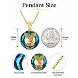 14K Gold Plated Blue Crystal Saint Protection Pendant Necklace Amulet Baptism Gift