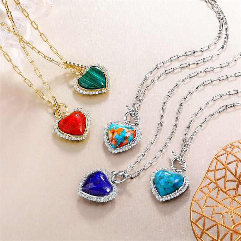 Sterling SilverTurquoise Red Coral Lapis Lazuli Malachite Paperclip Chain Necklace