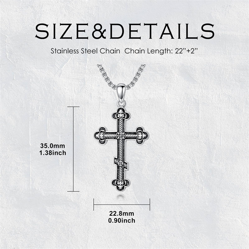 Sterling Silver Orthodox Cross Pendant Necklace Religious Gift