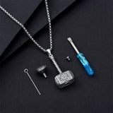 Thors Hammer Necklace 925 Sterling Silver Mjolnir Urn Necklace for Ashes Viking Norse Cremation Jewelry for Men Women