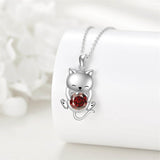 Cat Necklace 925 Silver Cat Birthstone Necklace Cat Jewelry Gift for Women Cat Lover