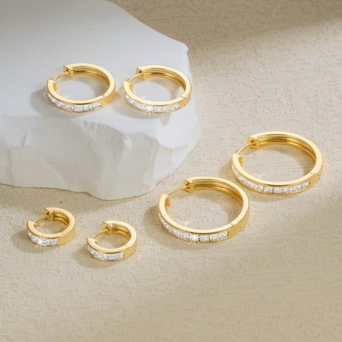 14K Gold Plated Cubic Zircon Hoop Earrings for Women