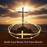 14K Gold Plated  Faith Cross Religious  Double Layered Anklet