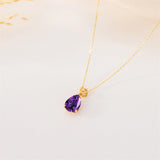 14K Gold 2 Carat Teardrop Created Birthstone with Real Diamond Pendant Necklace