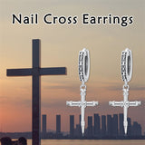 Cross Earrings 925  Silver Nail Cross Dangle Barbed Wire Huggie Hoop Earrings Religion Cross Jewelry Gifts for Men Women