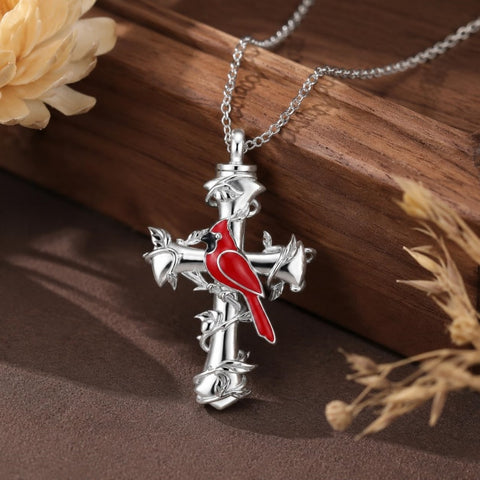 Sterling Silver Cross Hummingbird Cardinal  Rose Sunflower Urn  Necklace for Ashes Cremation Jewelry