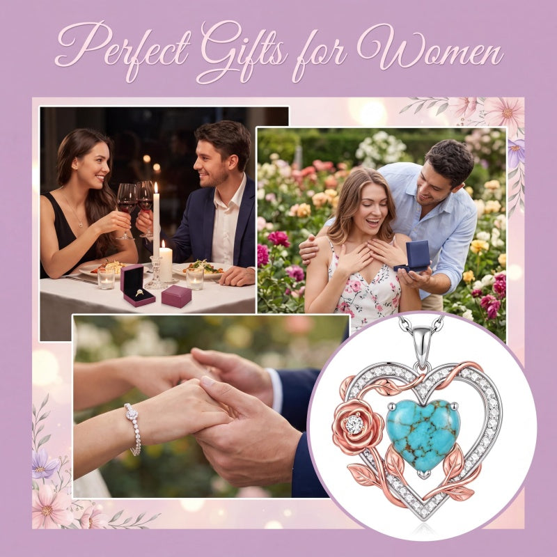 Sterling Silver Teardrop Gemstone Rose Butterfly Infinity Heart Necklace for Women