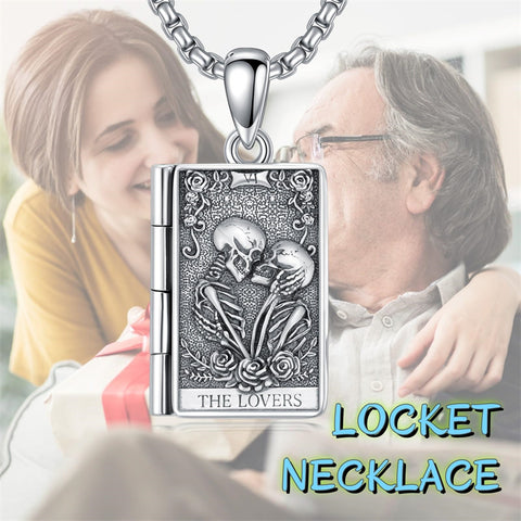 Sterling Silver Sun Moon Lovers Tarot Card Photo Locket Necklace
