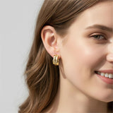 14K Gold Plated  Cubic Zircon X-shaped Hoop Earrings for Women
