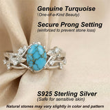 Sterling Silver Personalized Engraved 1-3CT Turquoise Engagement  Wedding Promise Ring Set for Her