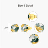 10K 14K 18K Gold Moss Agate Stud Earrings