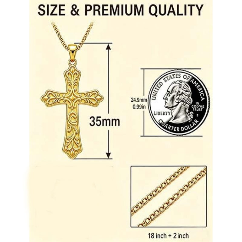 14K Plated Gold Cross Pendant Crucifix Necklace Christian Jewelry Baptism Religious Faith