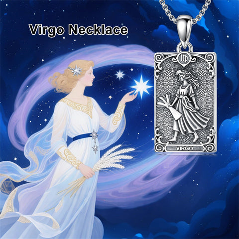 Sterling Silver Tarot Card 12 Zodiac Sign Pendant Necklace