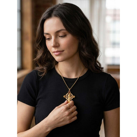 St Michael St Benedict  St Christopher Virgin MaryPendant Necklace 14K Gold Plated Christian Catholic Jewelry