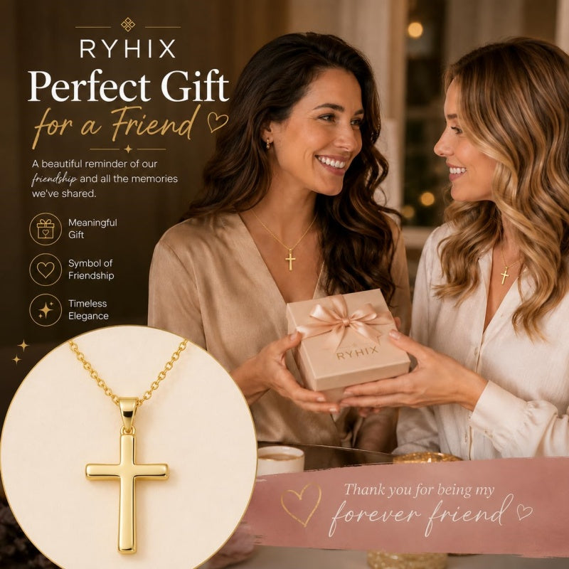 Minimalist Cross Pendant Necklace 14K Gold Plated for Women Faith Jewelry Religious Gifts