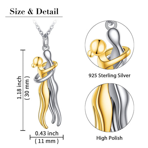 Sterling Silver Hug Couple Pendant Necklace Gift