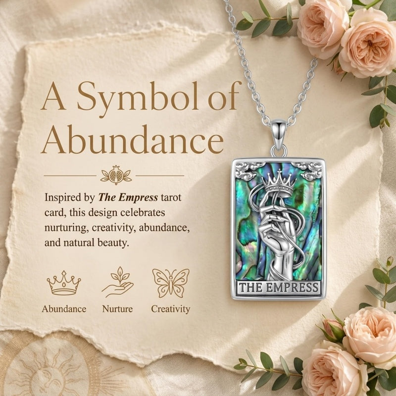 Sterling Silver Abalone Shell Tarot Card Pendant Necklace Gifts for Birthday Halloween Anniversary Valentine’s Day