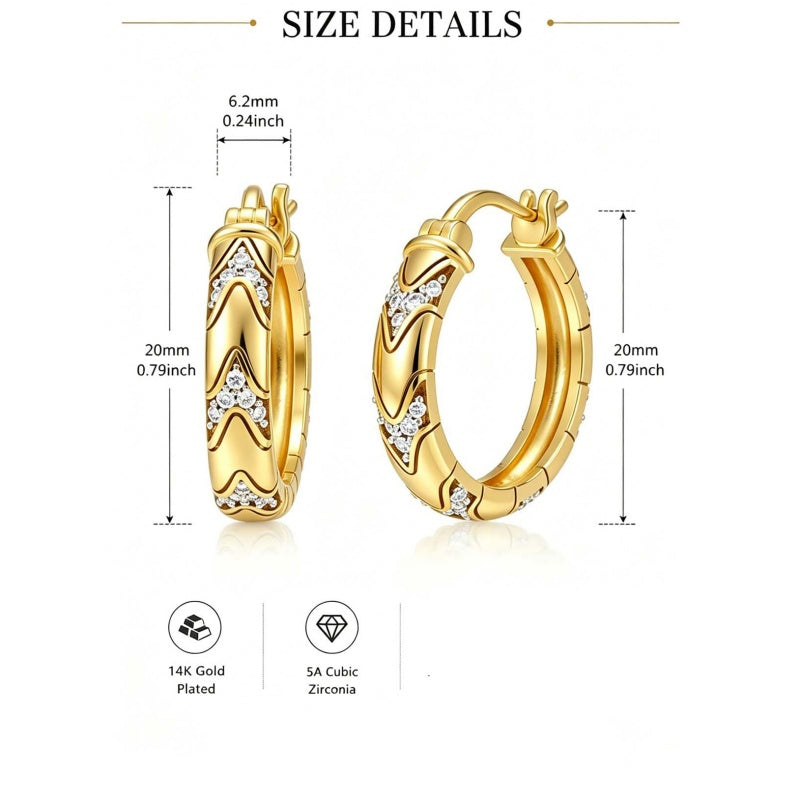 14K Gold Plated Hoop Earrings Jewelry Gift for Birthday Anniversary Mother's Day