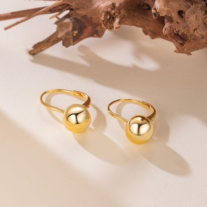 14K Gold Plated Bold Ball  Leverback Earrings for Women